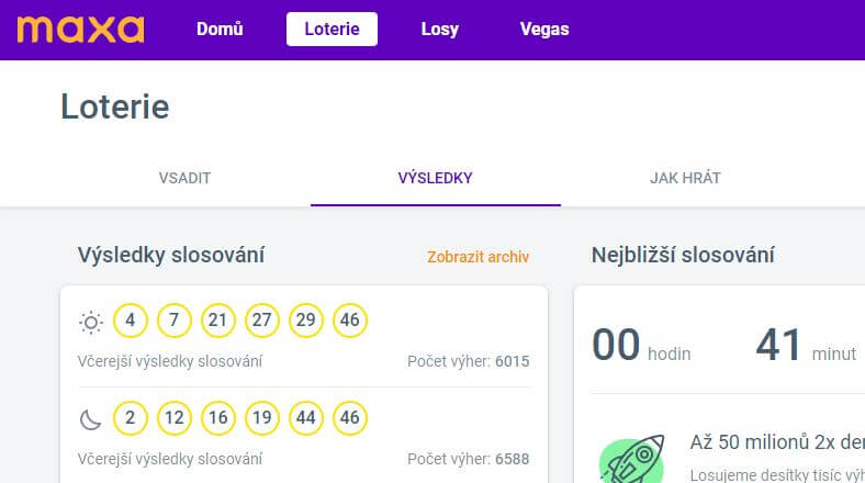 Kde najdete výsledky loterie Maxa