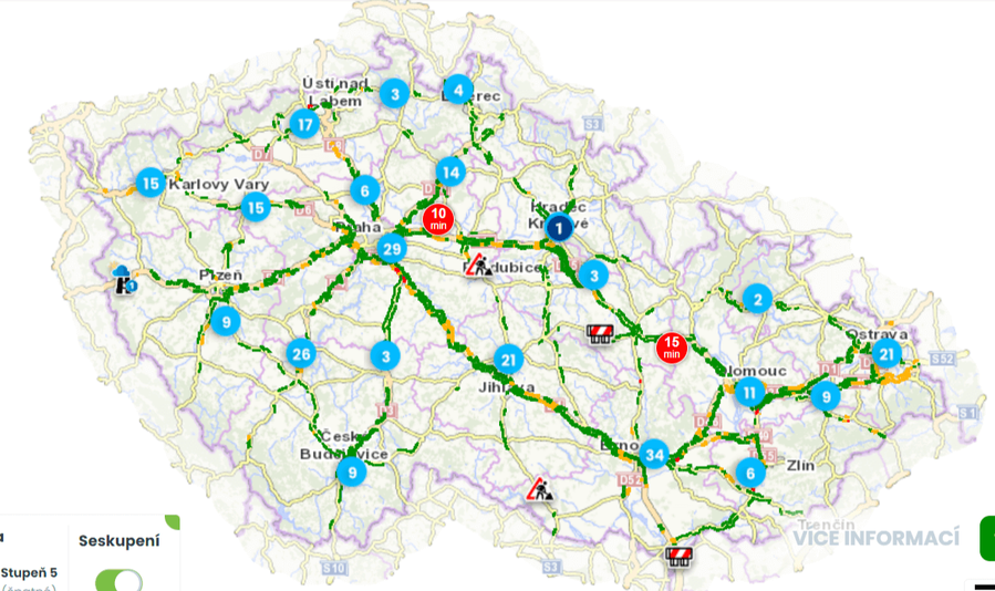 Aktuální uzavírky silnic: mapa